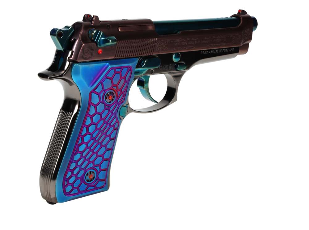 CUSTOM! Beretta 92FS Ported 9mm w/Blue & Bronze PVD Scrollwork Black Chrome-img-18
