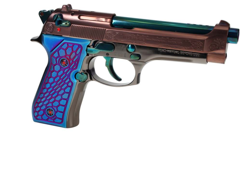 CUSTOM! Beretta 92FS Ported 9mm w/Blue & Bronze PVD Scrollwork Black Chrome-img-3