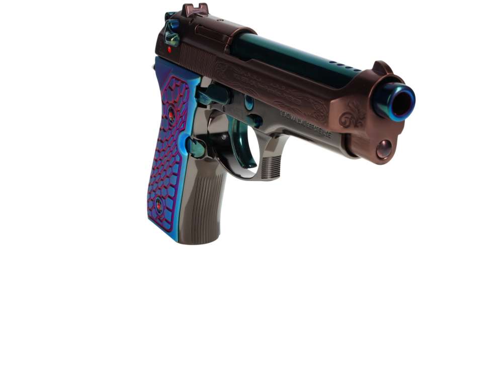 CUSTOM! Beretta 92FS Ported 9mm w/Blue & Bronze PVD Scrollwork Black Chrome-img-5