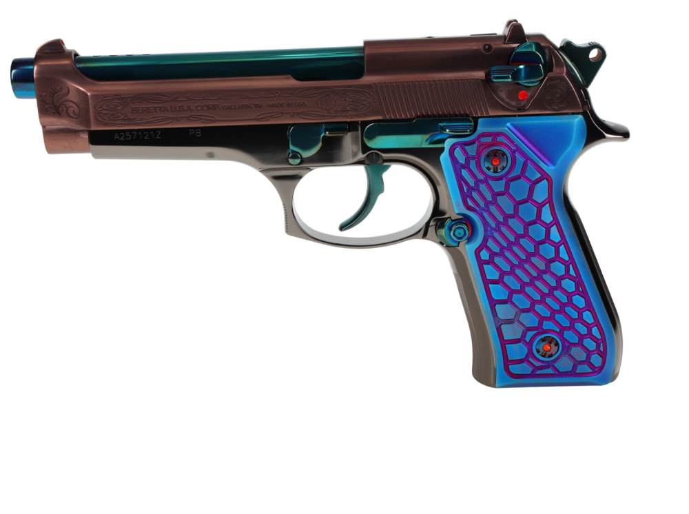 CUSTOM! Beretta 92FS Ported 9mm w/Blue & Bronze PVD Scrollwork Black Chrome-img-11