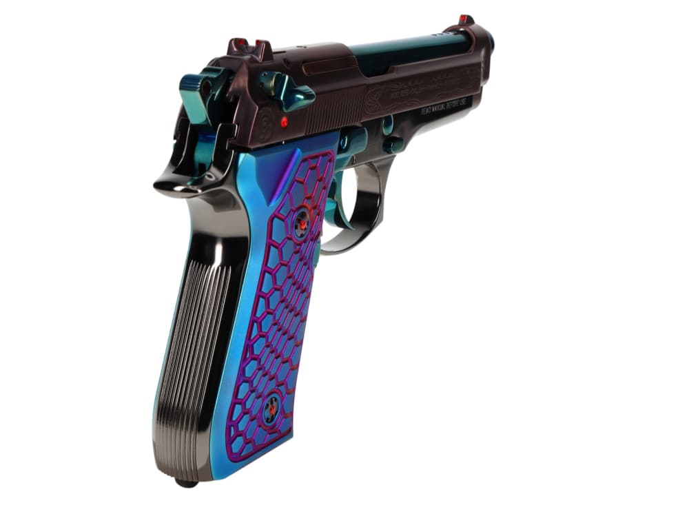 CUSTOM! Beretta 92FS Ported 9mm w/Blue & Bronze PVD Scrollwork Black Chrome-img-17