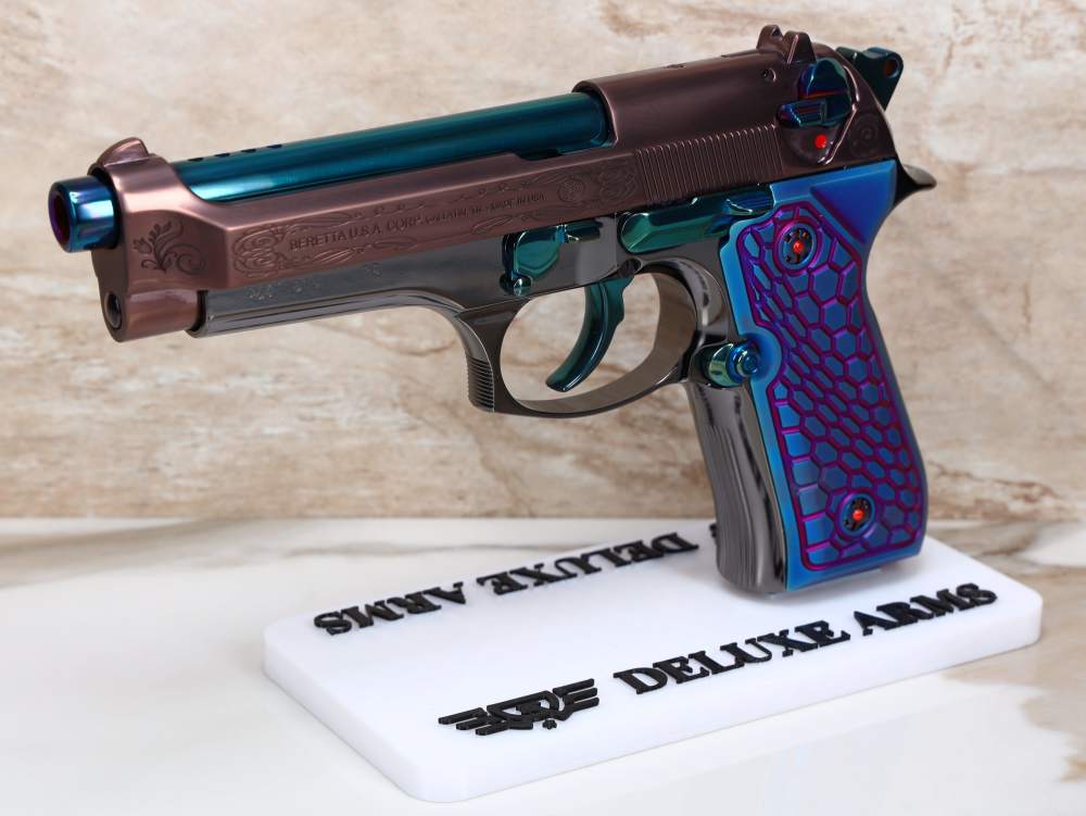 CUSTOM! Beretta 92FS Ported 9mm w/Blue & Bronze PVD Scrollwork Black Chrome-img-1