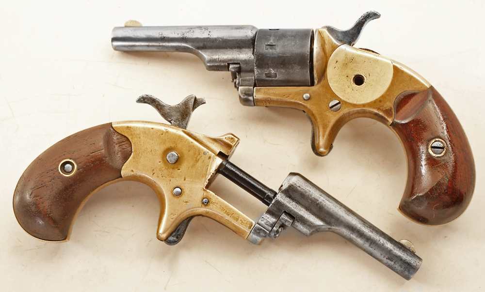 2x ANTIQUE COLT OPEN TOP POCKET MODEL S.A. 7 ROUND 22 SHORT REVOLVER.-img-0