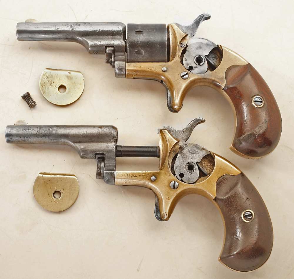 2x ANTIQUE COLT OPEN TOP POCKET MODEL S.A. 7 ROUND 22 SHORT REVOLVER.-img-1