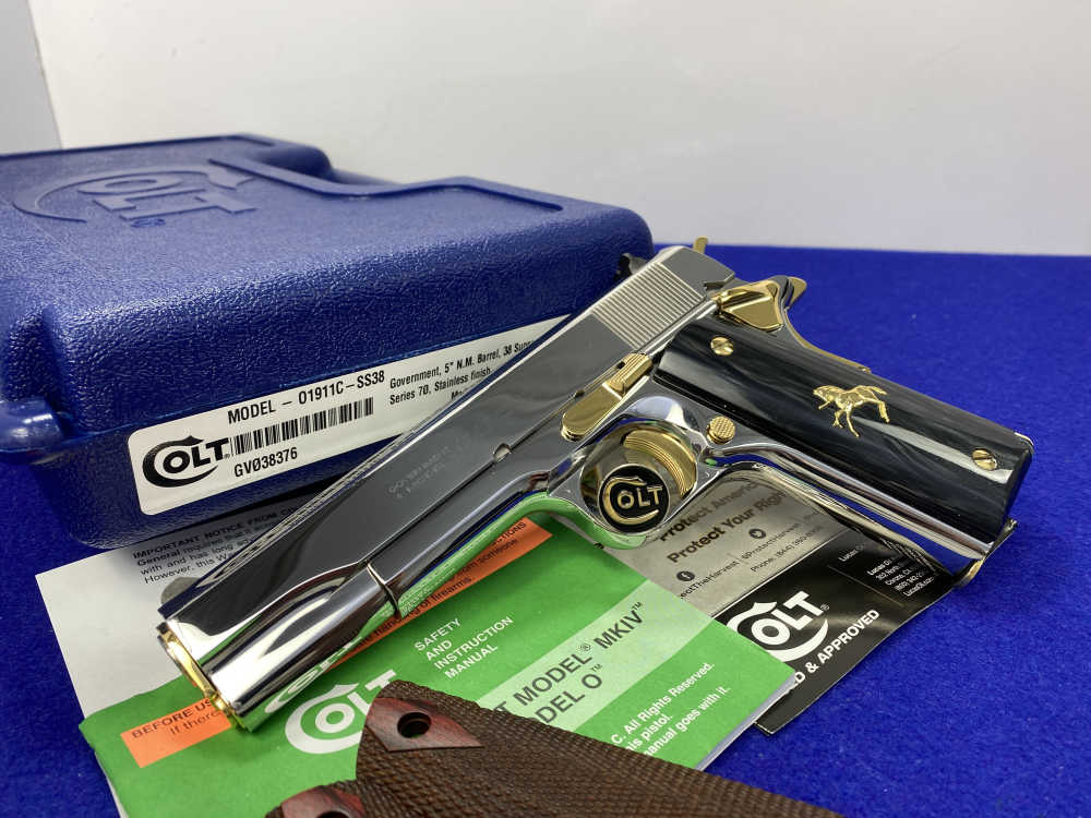 Colt Government .38 Super 5" *STUNNING MIRRORED STAINLESS - GOLD ACCENTS*-img-3
