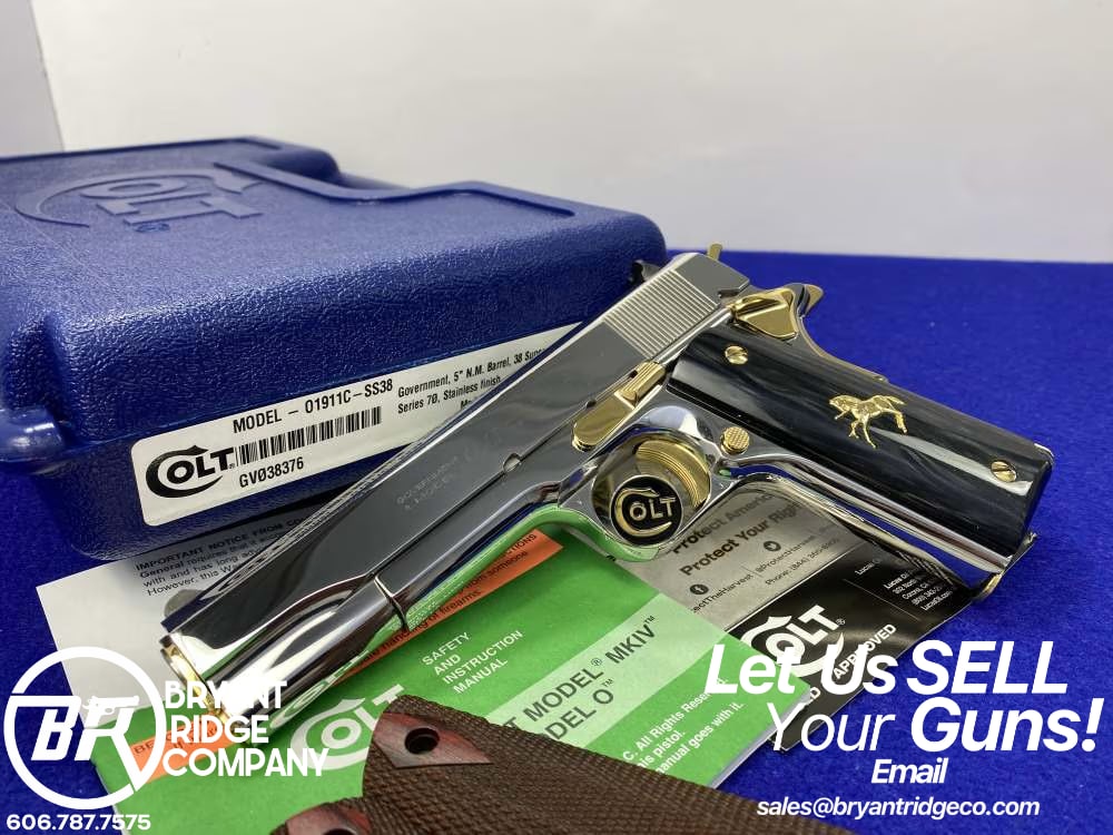 Colt Government .38 Super 5" *STUNNING MIRRORED STAINLESS - GOLD ACCENTS*-img-0