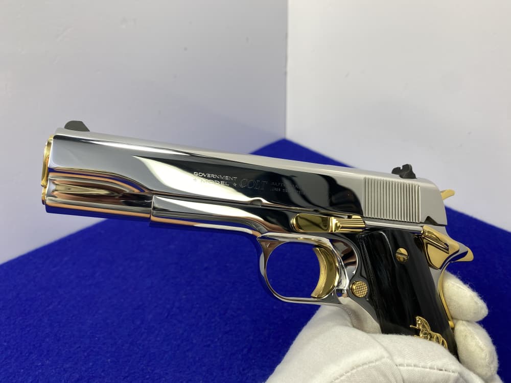 Colt Government .38 Super 5" *STUNNING MIRRORED STAINLESS - GOLD ACCENTS*-img-41