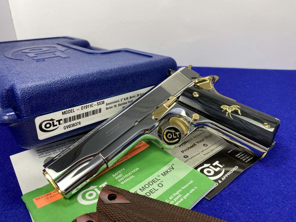 Colt Government .38 Super 5" *STUNNING MIRRORED STAINLESS - GOLD ACCENTS*-img-50