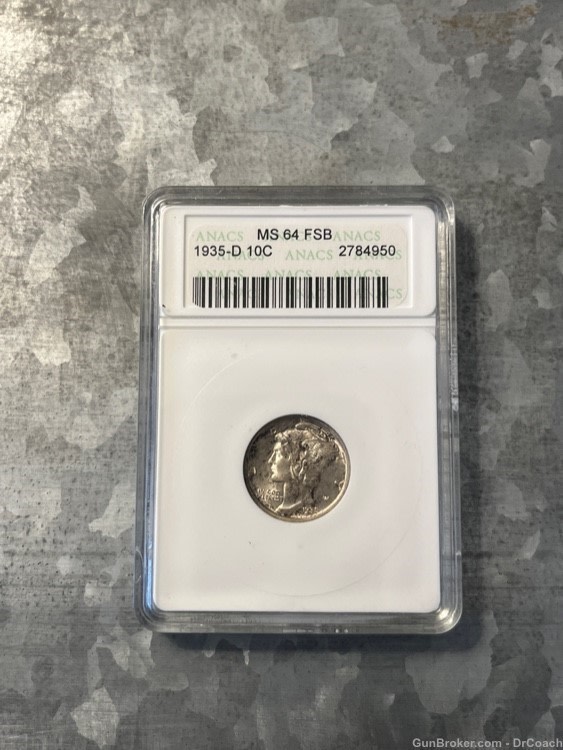 1935-D 10C MS 64 FSB Mercury Dime Rare-img-1