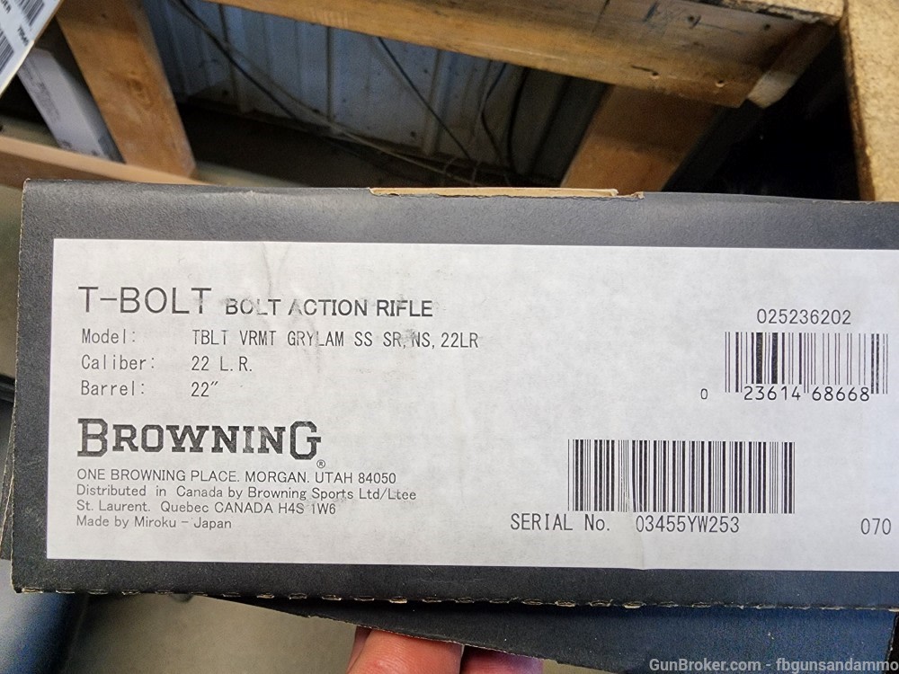 NEW! BROWNING T-BOLT TARGET VARMINT .22 LR 22" THREADED SR STRAIGHT PULL-img-1