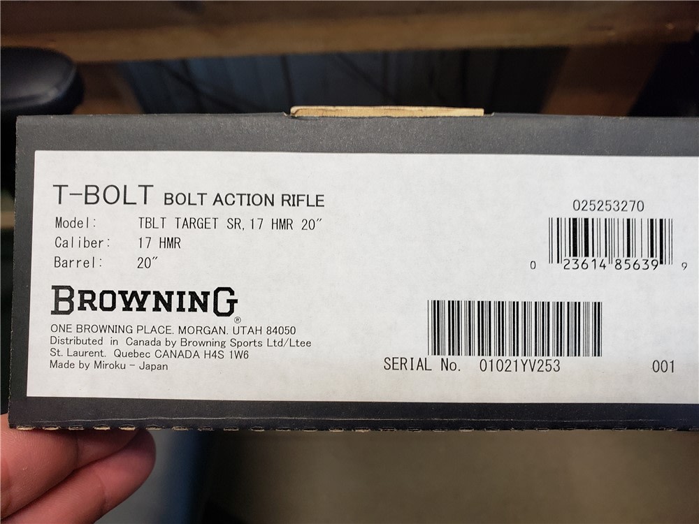 NEW! BROWNING T-BOLT TARGET 17 HMR 20" THREADED SR STRAIGHT PULL 025253270-img-1