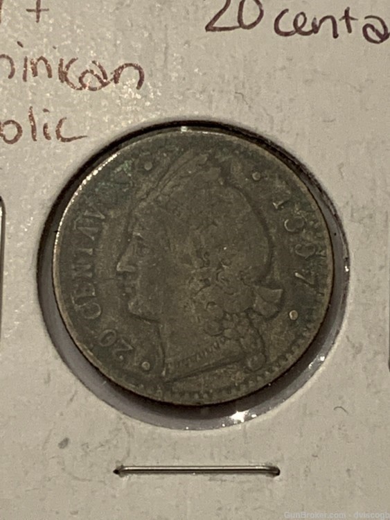 1897 Dominican Republic 20 cetnauos - F/XF detail -img-1