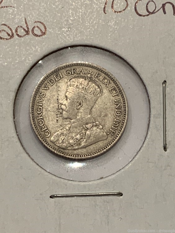 1912 Canada 10 cent - AU  Details, great condition, silver -img-1