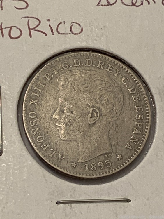1895 Puerto Rico 20 centavos - AU detail, great condition, silver -img-1