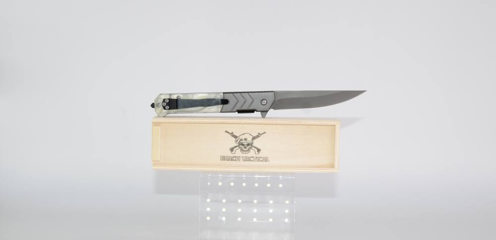 Military White Pearl Handle Tactical Spring Assisted Knife-img-1