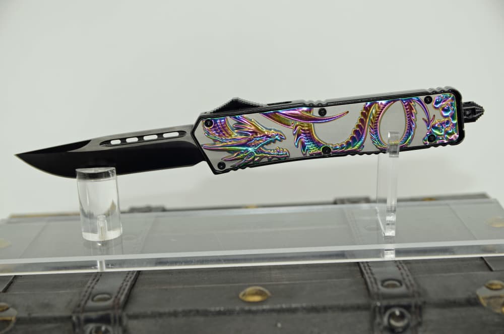 Tactical Rainbow Dragon Out The Front OTF Push Button Automatic Knife -img-0