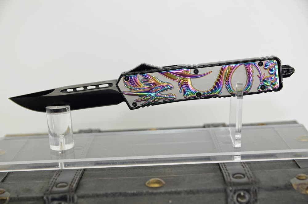 Tactical Rainbow Dragon Out The Front OTF Push Button Automatic Knife -img-1