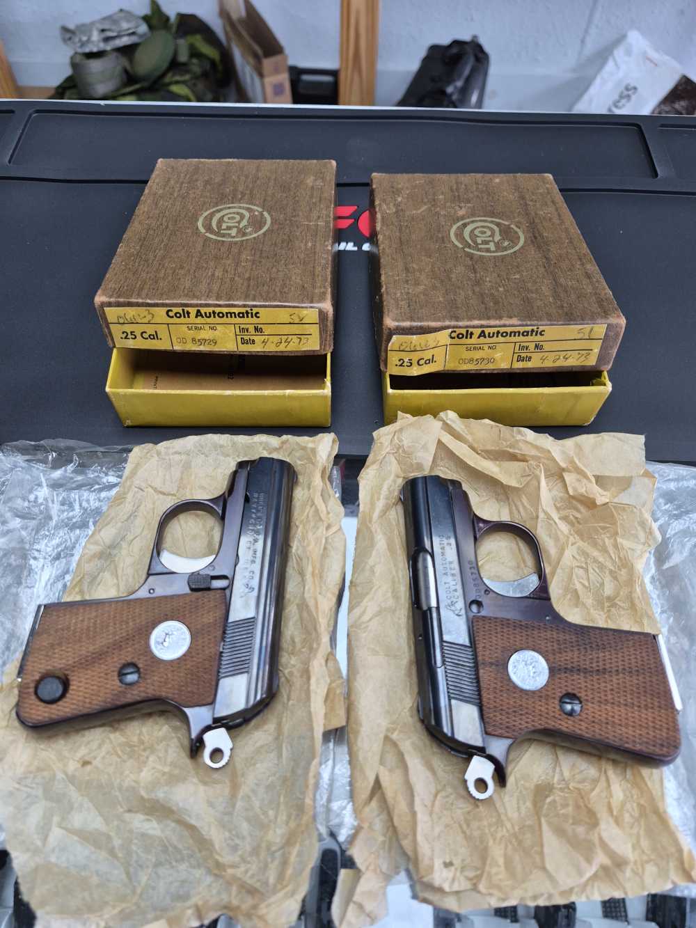  Colt .25 ACP Junior Pocket Pistols Pair —Consecutive Serial Numbers — 1973-img-0