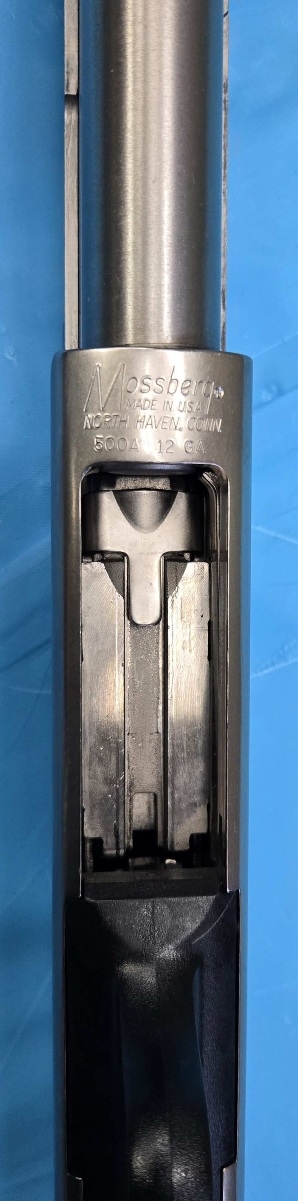 Mossberg 500A, 12 Gauge, 18" BBL 3" Chamber, CYL, Nickle Finish, Poly Stock-img-2