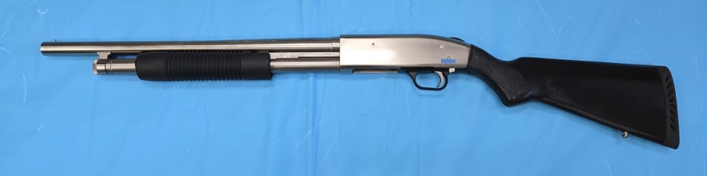 Mossberg 500A, 12 Gauge, 18" BBL 3" Chamber, CYL, Nickle Finish, Poly Stock-img-1