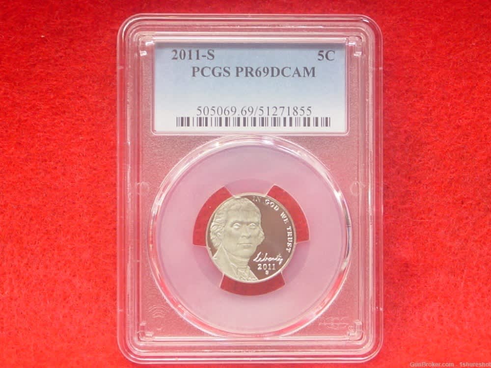 U. S. Mint 2011 S Jefferson Nickel 5 Cents Graded PCGS  PF 69 Deep Cameo -img-2