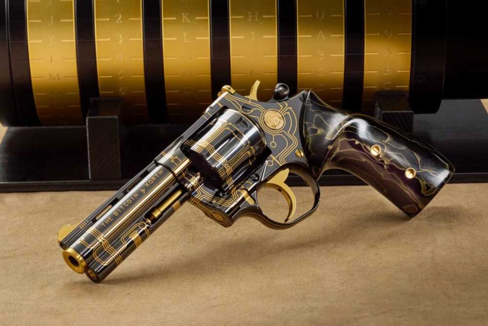 Nighthawk Custom Sandhawk 9 & Korth Bitcoin .357 Magnum Revolver 24kt Gold-img-2