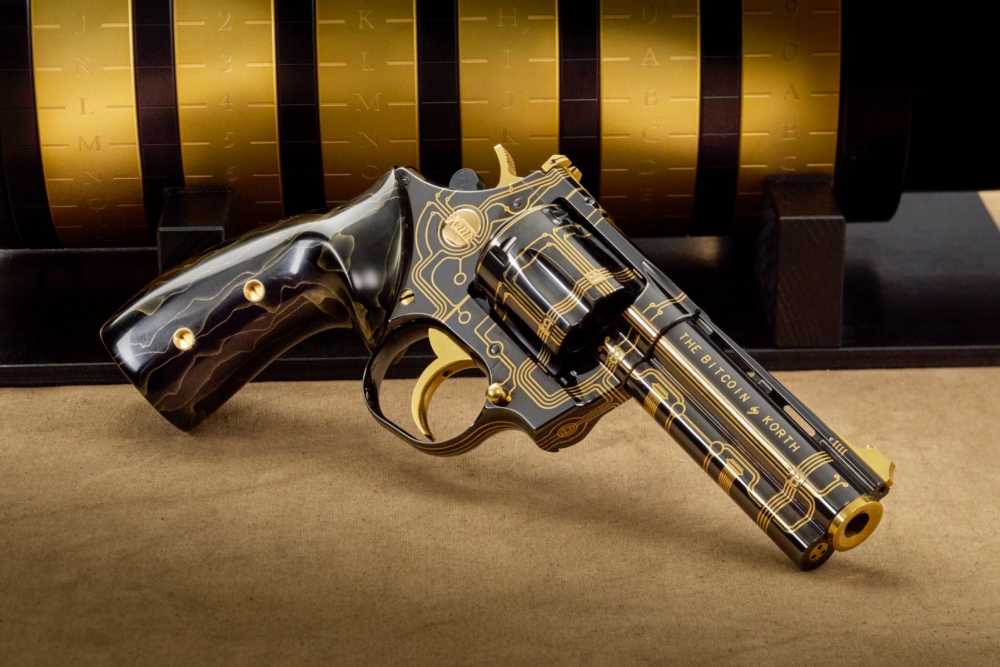 Nighthawk Custom Sandhawk 9 & Korth Bitcoin .357 Magnum Revolver 24kt Gold-img-3