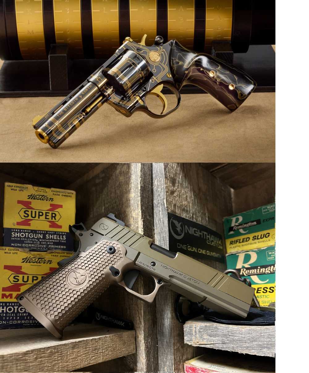 Nighthawk Custom Sandhawk 9 & Korth Bitcoin .357 Magnum Revolver 24kt Gold-img-0