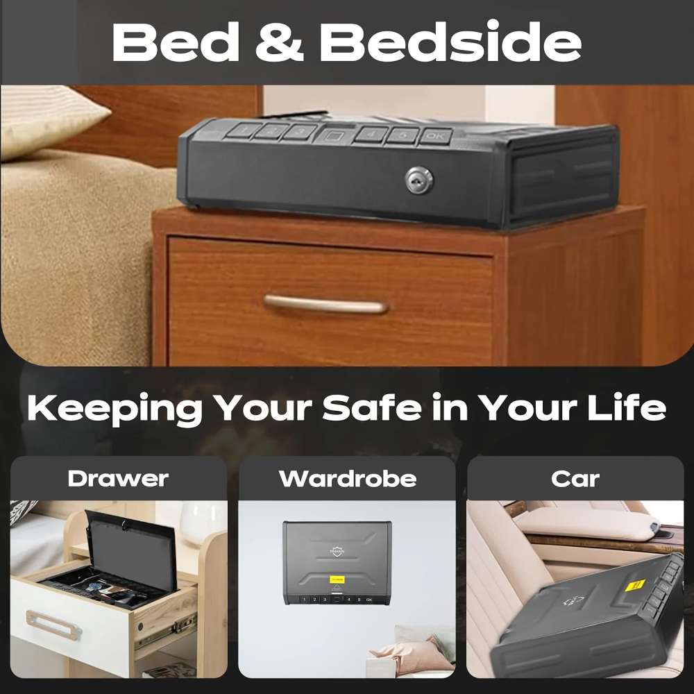 Pistol Gun Safe Quick Access w/Fingerprint / Code / Key Entry 12"x9"x3" G55-img-4