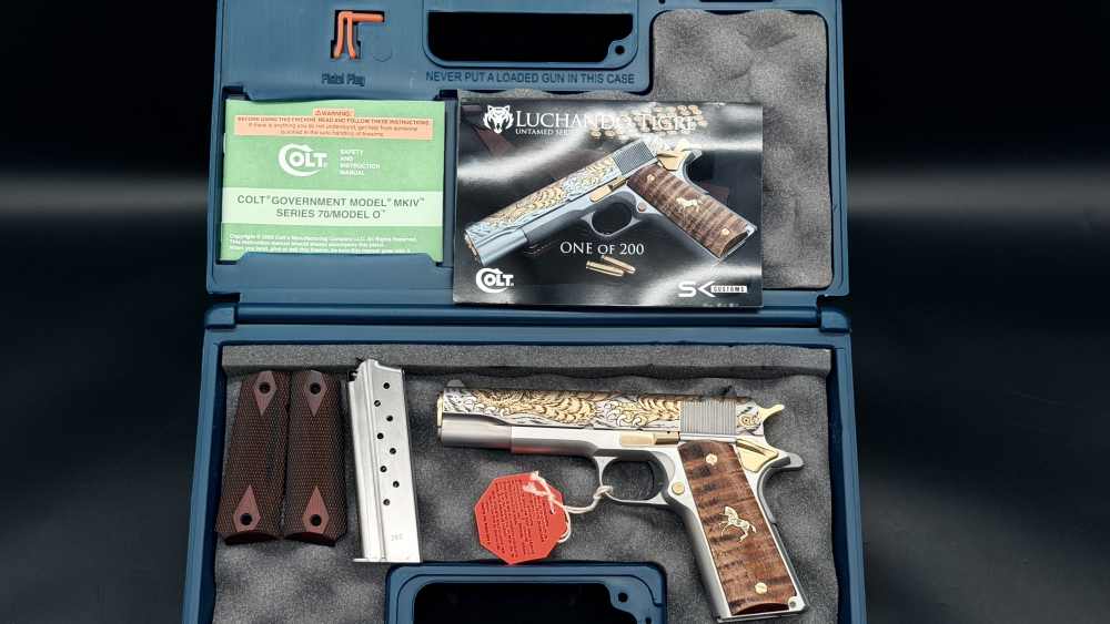 Colt SK Customs SKC Luchando Tigre Tiger 1911 5" SS & Gold 38 Super LAYAWAY-img-3
