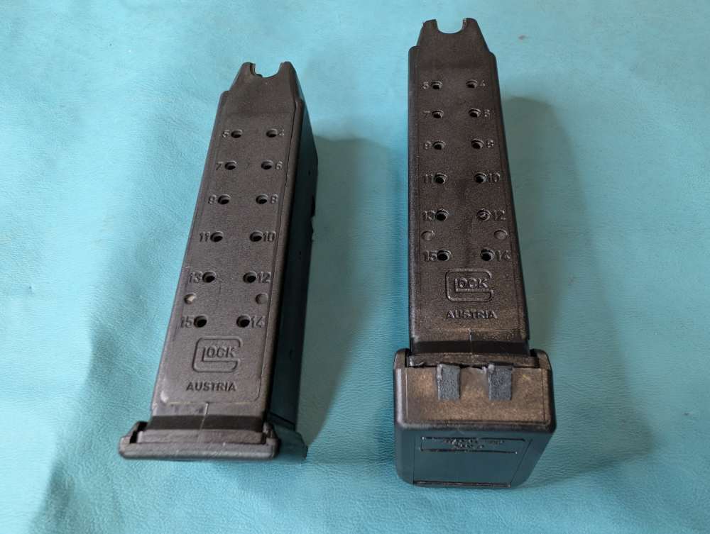 TWO U Notch Glock 19 9mm Magazine ONE 15rd ONE 15rd w/ +2 Extension-img-1