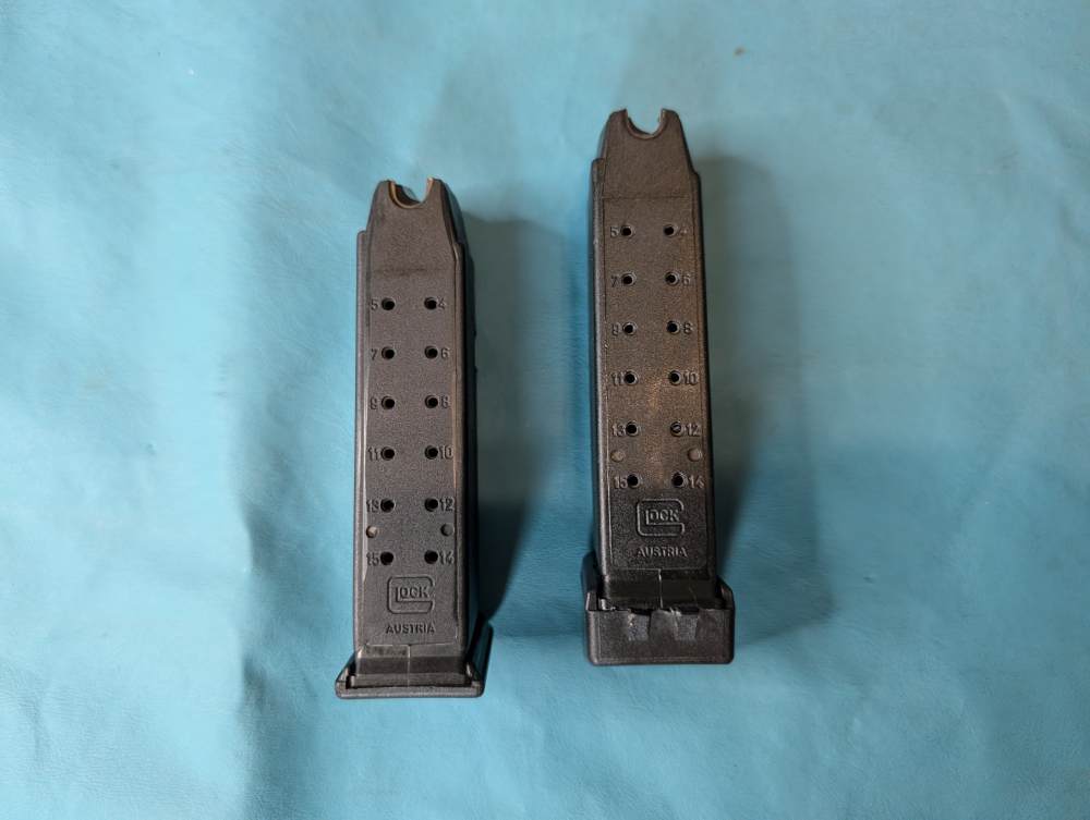 TWO U Notch Glock 19 9mm Magazine ONE 15rd ONE 15rd w/ +2 Extension-img-0