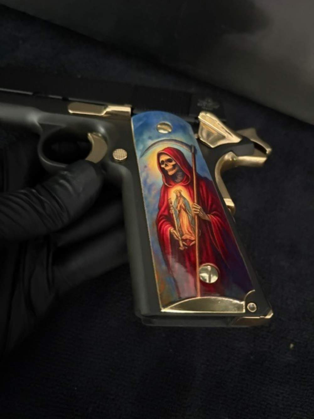 Santa Muerte Rock Island 1911 45 ACP Gold Plated NR Penny Auction .01 Start-img-9