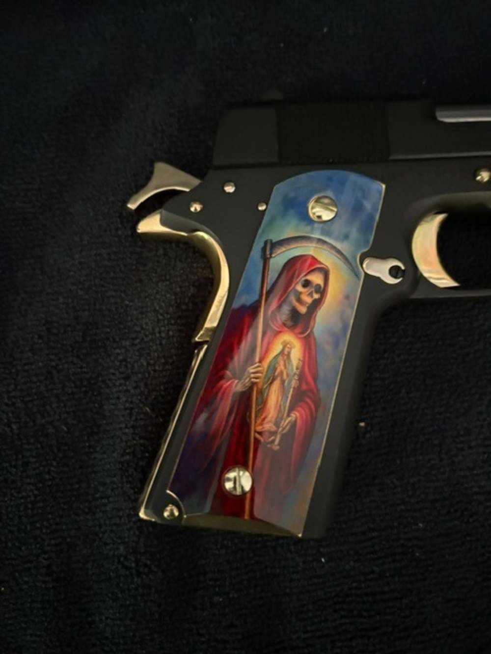 Santa Muerte Rock Island 1911 45 ACP Gold Plated NR Penny Auction .01 Start-img-6