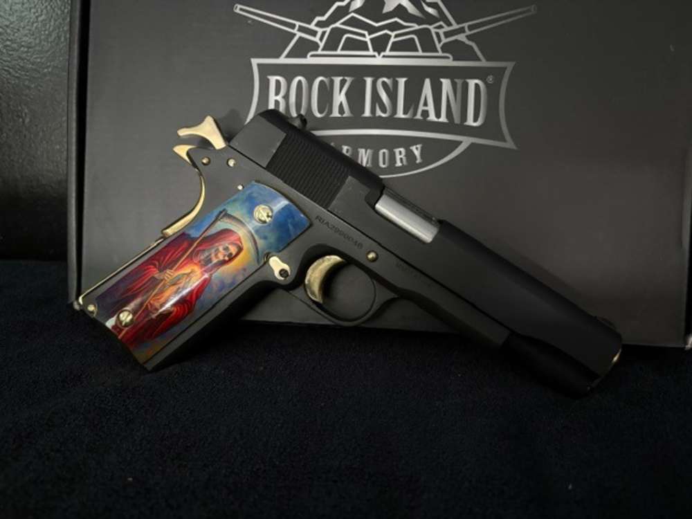 Santa Muerte Rock Island 1911 45 ACP Gold Plated NR Penny Auction .01 Start-img-2