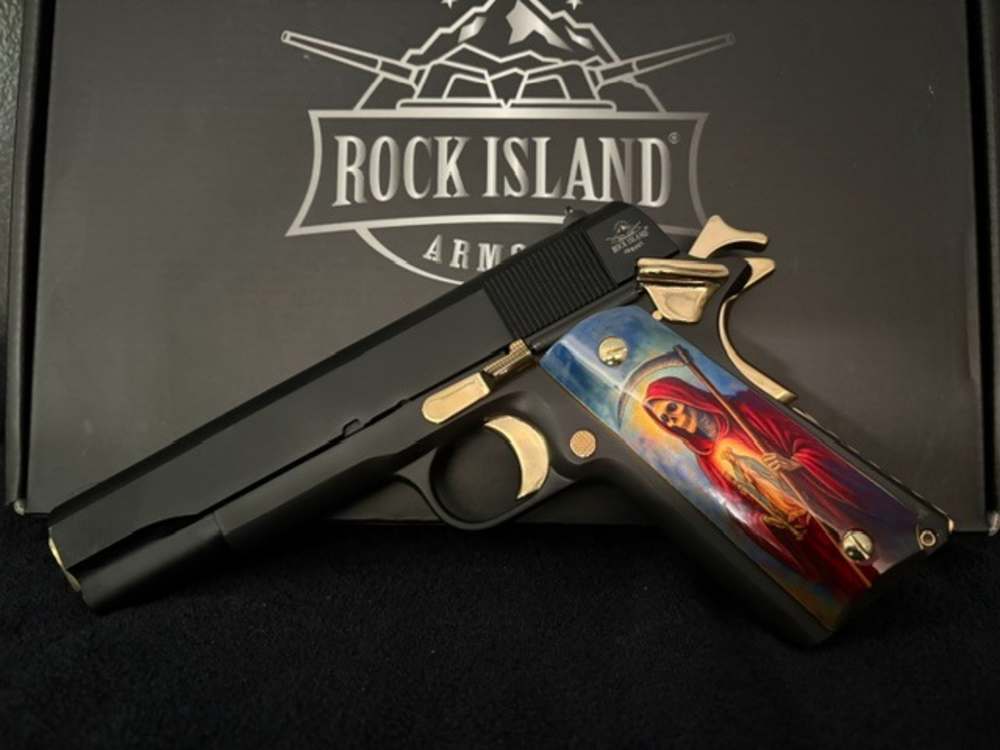Santa Muerte Rock Island 1911 45 ACP Gold Plated NR Penny Auction .01 Start-img-1