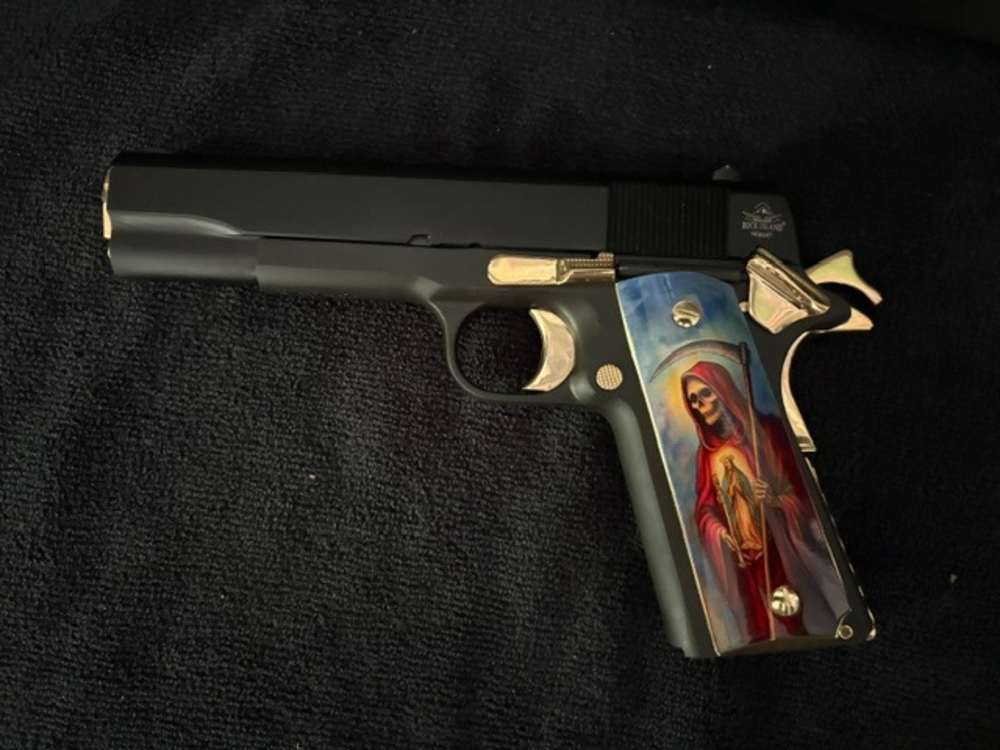 Santa Muerte Rock Island 1911 45 ACP Gold Plated NR Penny Auction .01 Start-img-11