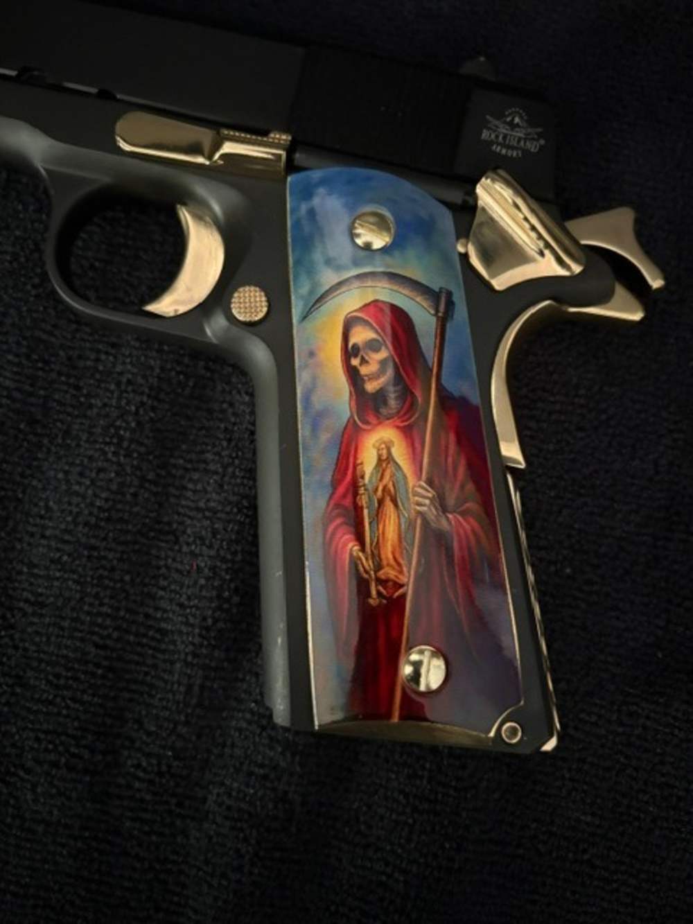 Santa Muerte Rock Island 1911 45 ACP Gold Plated NR Penny Auction .01 Start-img-3