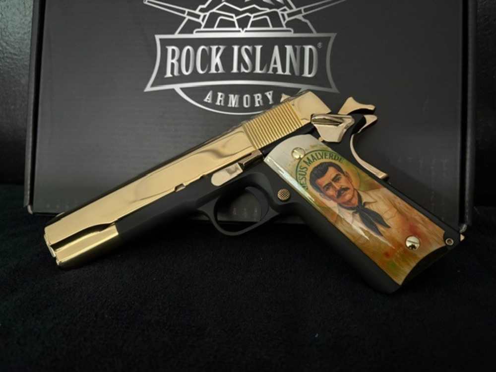 Jesus Malverde Rock Island 1911 45 ACP Gold Plated NR Penny Auction .01 Sta-img-1