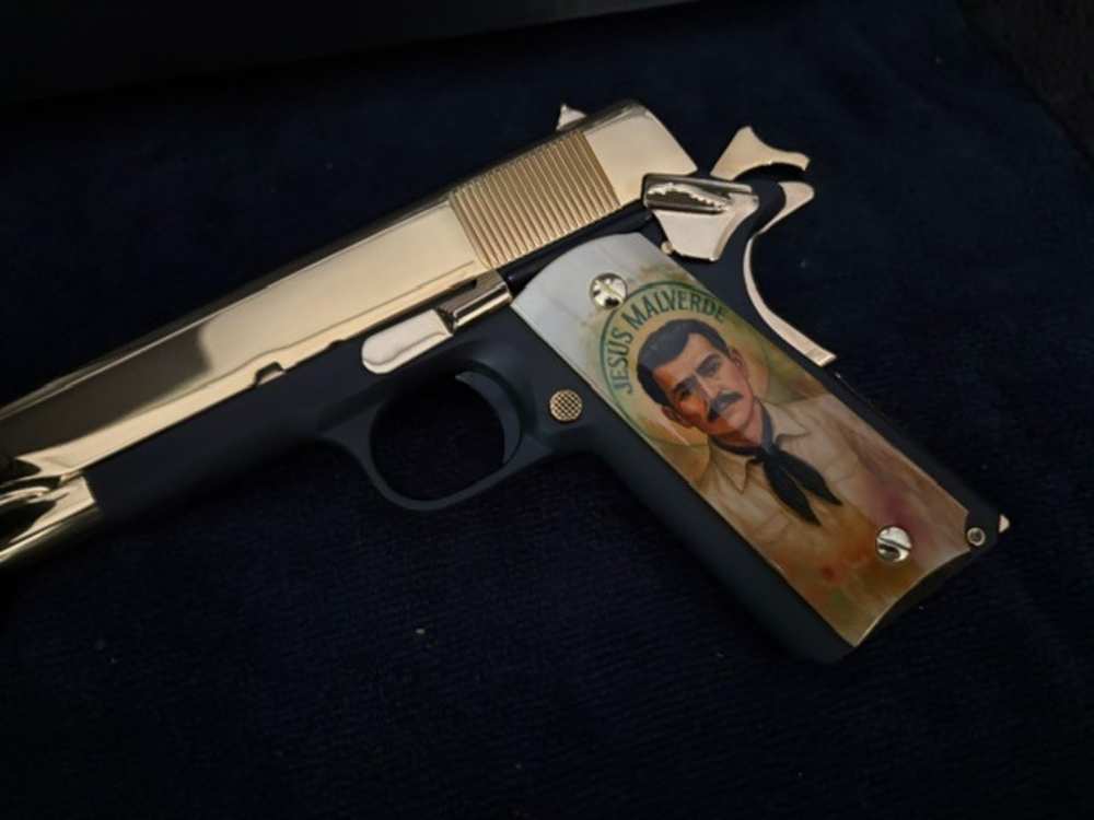 Jesus Malverde Rock Island 1911 45 ACP Gold Plated NR Penny Auction .01 Sta-img-0