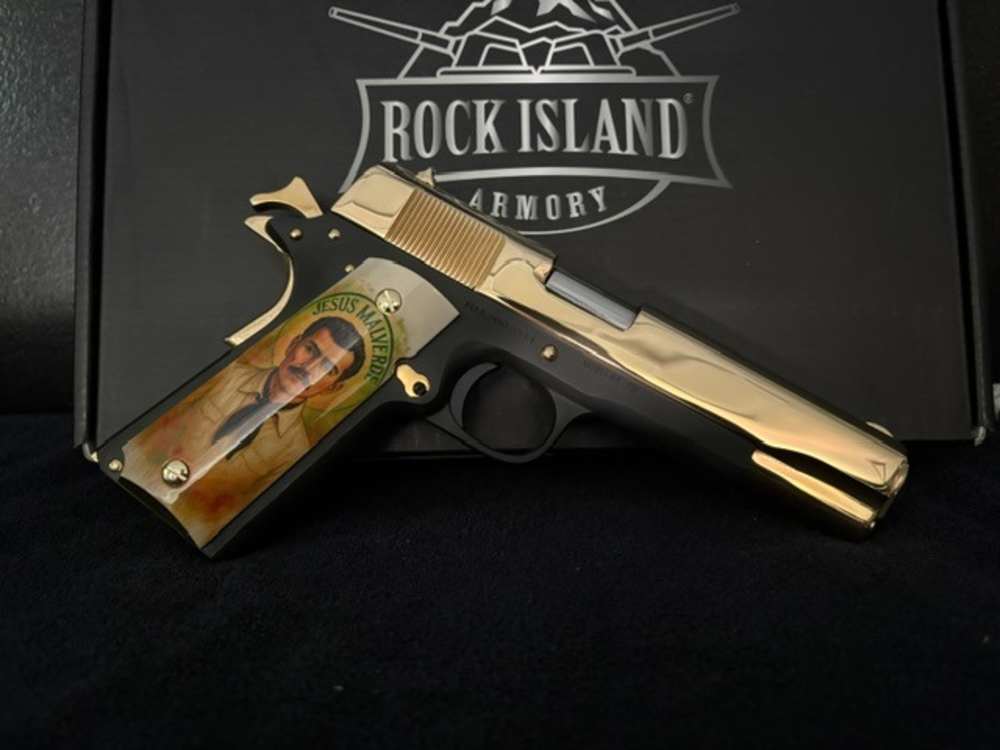 Jesus Malverde Rock Island 1911 45 ACP Gold Plated NR Penny Auction .01 Sta-img-2