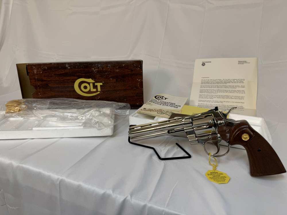 1979 Colt Python 6" FACTORY NICKEL .357 - NIB Unfired - MATCHING BOX & Pape-img-0