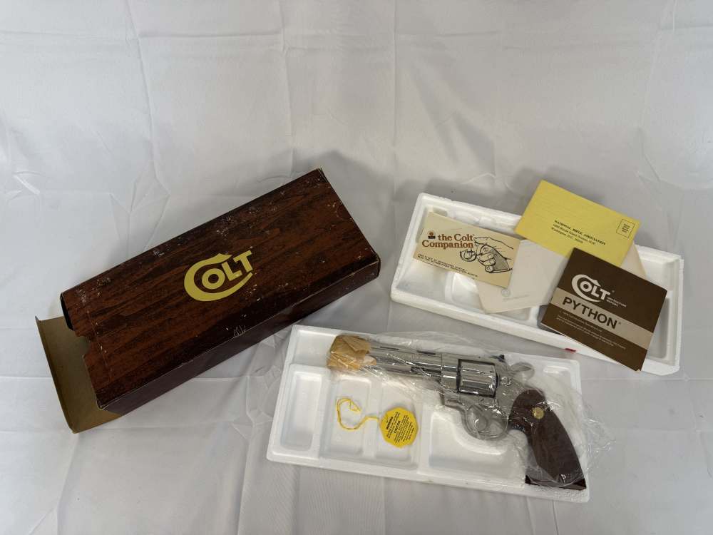 1979 Colt Python 6" FACTORY NICKEL .357 - NIB Unfired - MATCHING BOX & Pape-img-1