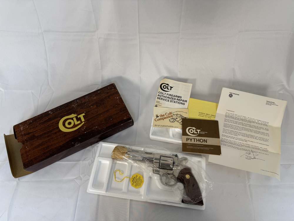 1979 Colt Python 6" FACTORY NICKEL .357 - NIB Unfired - MATCHING BOX & Pape-img-2