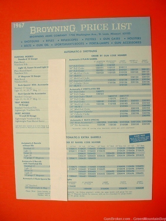1967 OEM BROWNING Full-Line Catalog, Price List, Flyer, Letter - XLNT+ -img-1