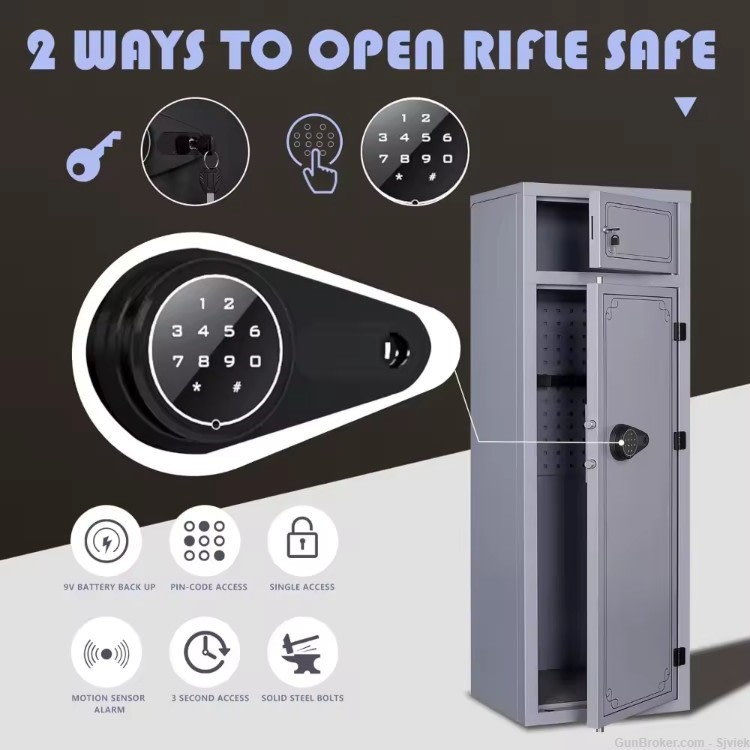 Large Multi Gun Shelf Safe w/Dual Entry + Lockout/Alarm 57"x18"x15" G31-img-3