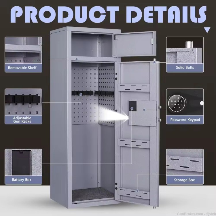 Large Multi Gun Shelf Safe w/Dual Entry + Lockout/Alarm 57"x18"x15" G31-img-4