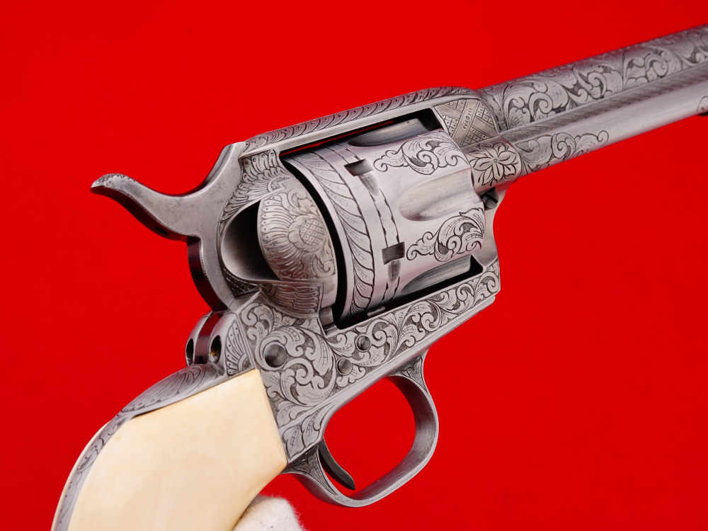 MASTER ENGRAVED 2ND GEN. 1957 COLT SAA .38 S&W SPECIAL FRENCH GREY W/ IVORY-img-32