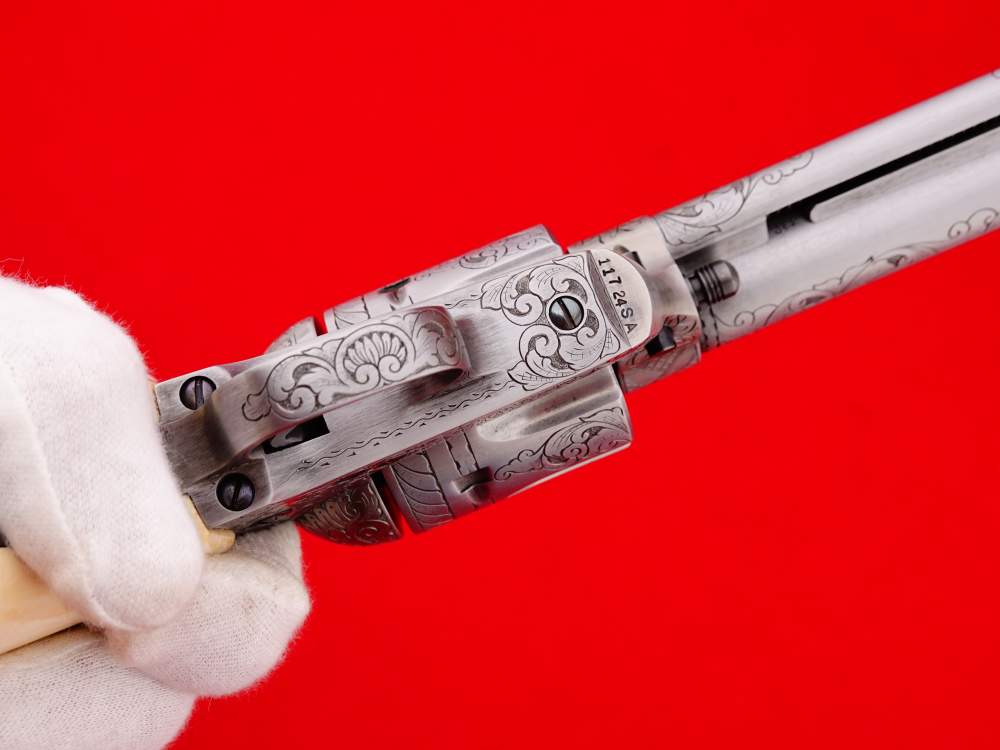MASTER ENGRAVED 2ND GEN. 1957 COLT SAA .38 S&W SPECIAL FRENCH GREY W/ IVORY-img-41