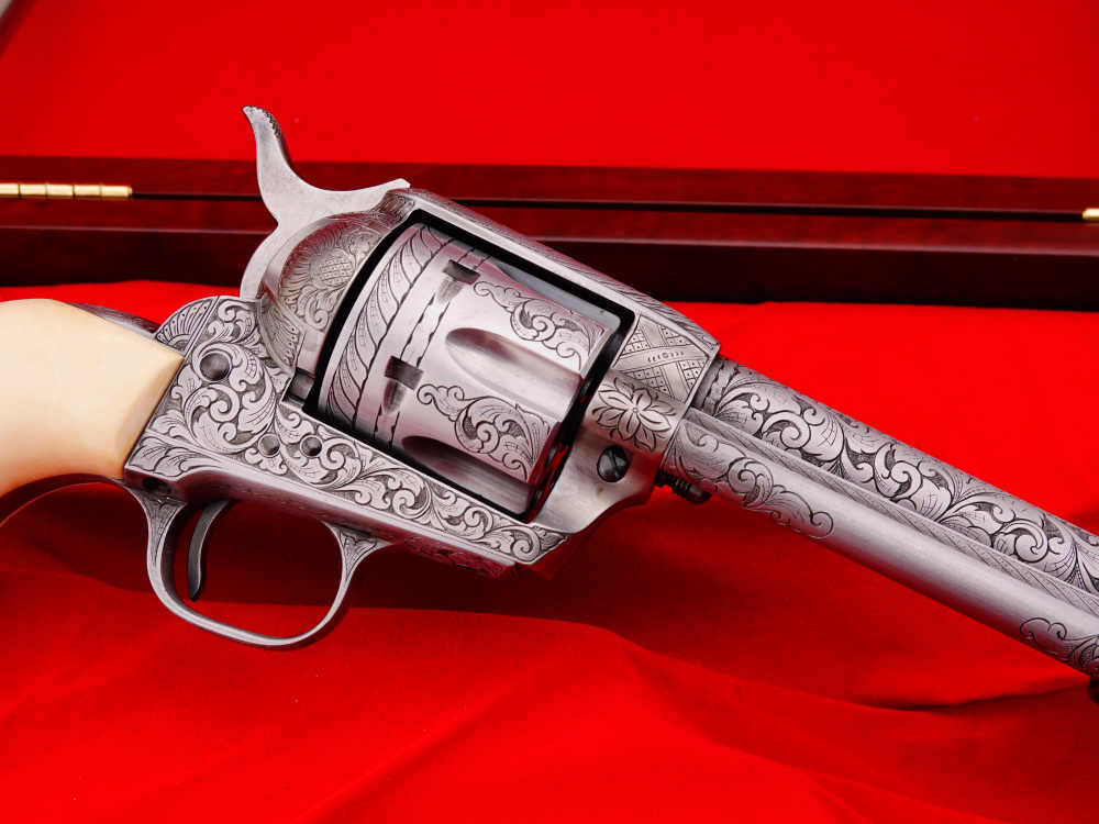 MASTER ENGRAVED 2ND GEN. 1957 COLT SAA .38 S&W SPECIAL FRENCH GREY W/ IVORY-img-15